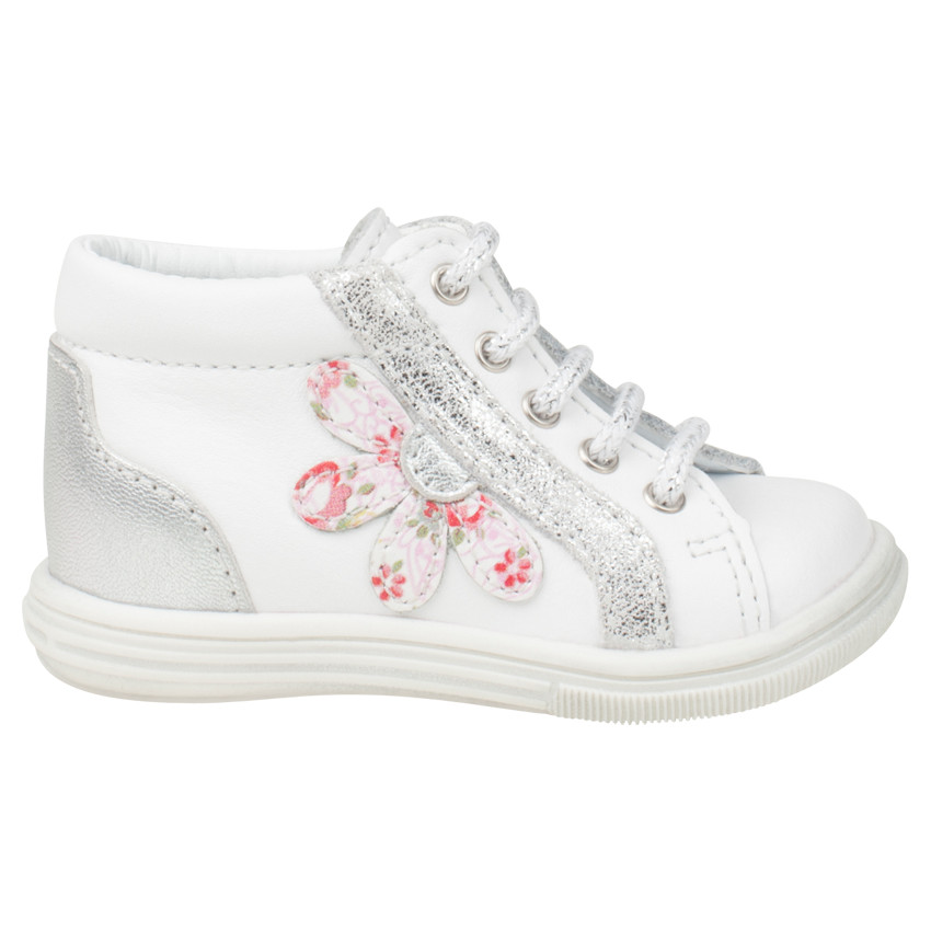 Bottillons en cuir à lacets avec patch fleur 