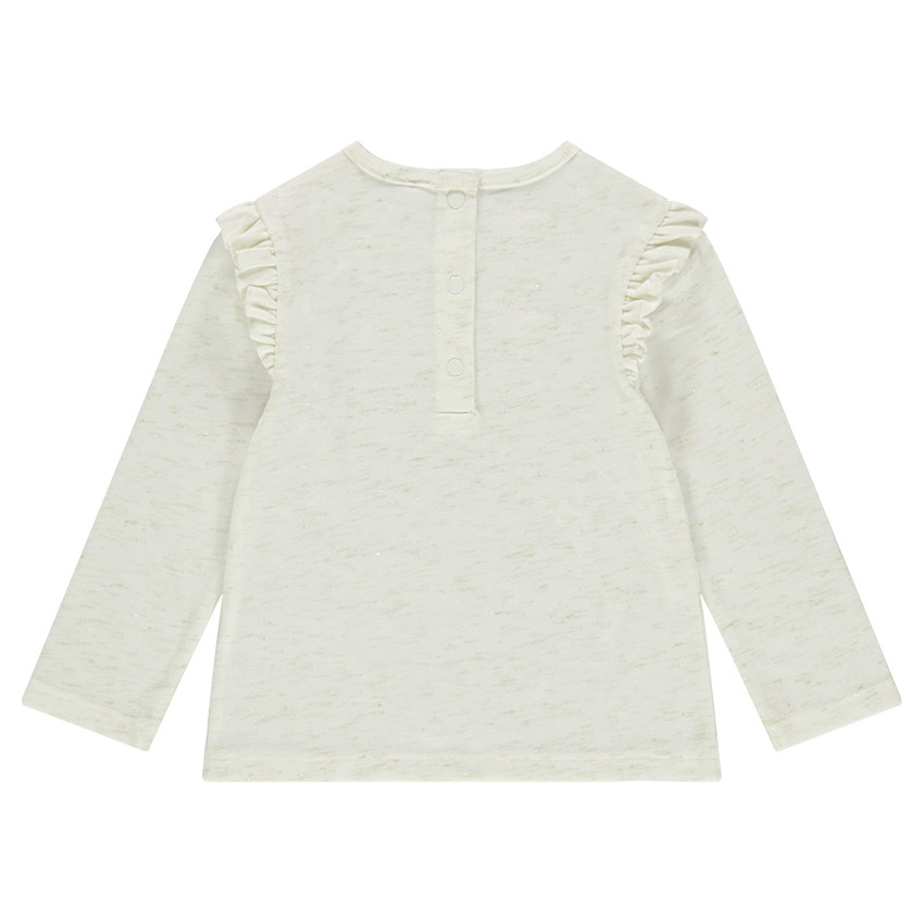 Tee-shirt manches longues en jersey slub avec renard pailleté printé 