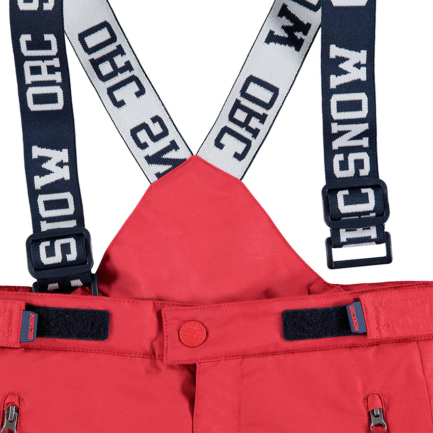 Pantalon de ski imperméable rouge avec bretelles amovibles 
