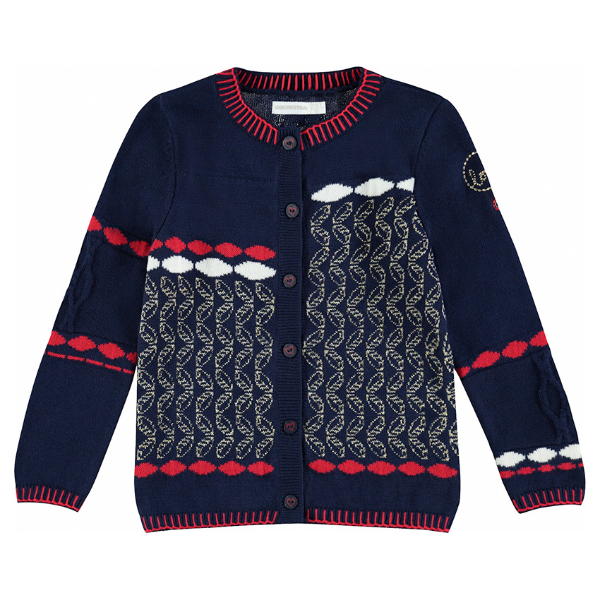 Gilet en tricot avec motifs jacquard et touches de doré 