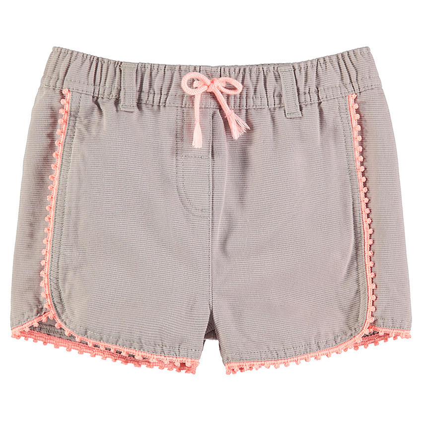 Short en maille fantaisie avec galons à pompons et noeud 