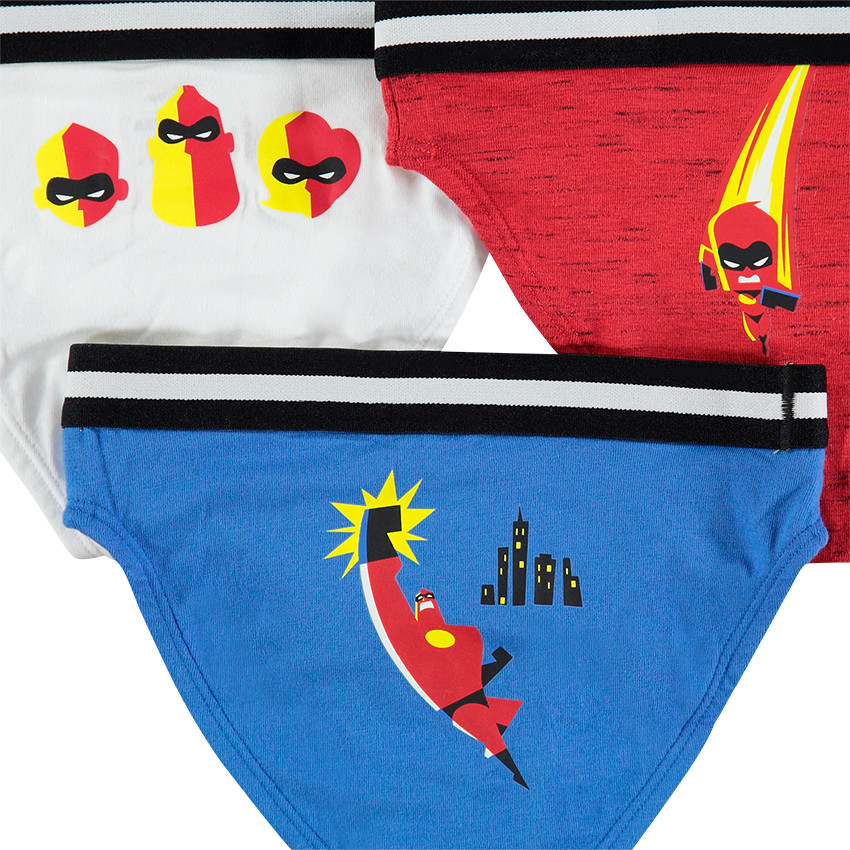 Lot de 3 slips en coton unis avec prints Les Indestructibles Disney 