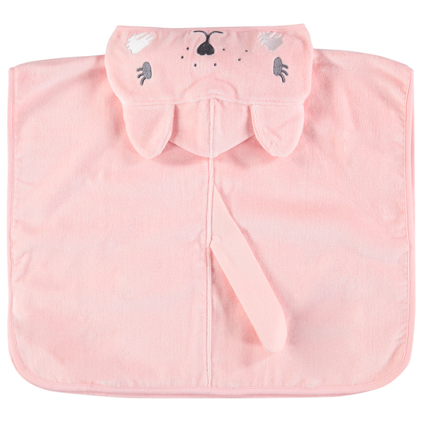 Poncho de bain rose motif chien à capuche brodée  