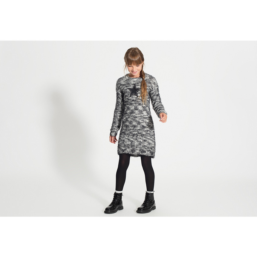Junior - Robe manches longues en tricot mélangé avec étoile patchée 