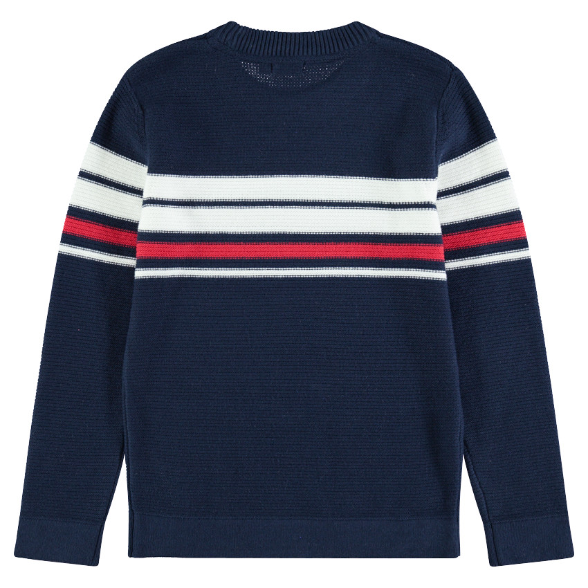 Pull en tricot avec bandes contrastées en jacquard 