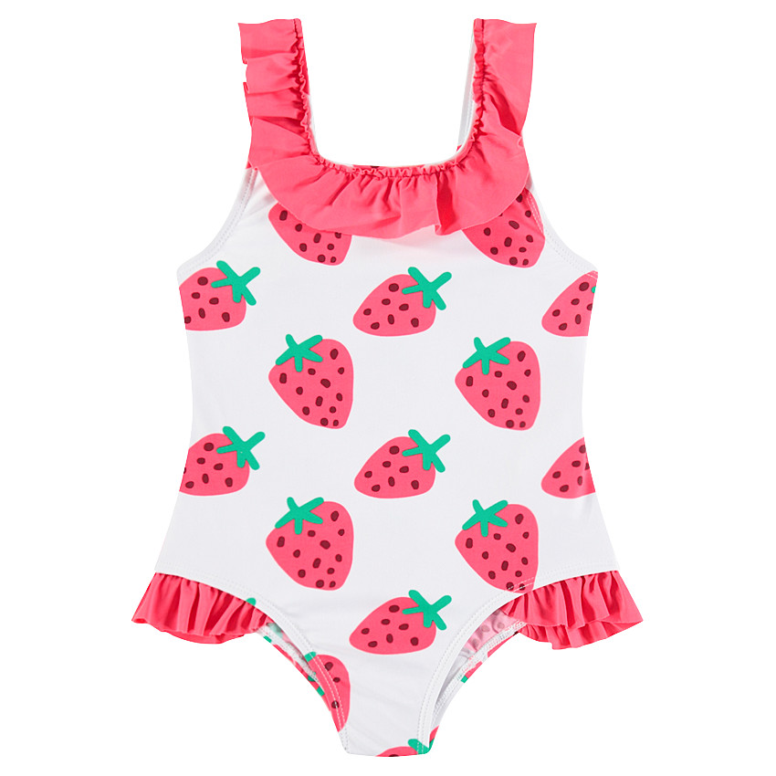 Maillot de bain 1 pièce avec fraises printées et volants 