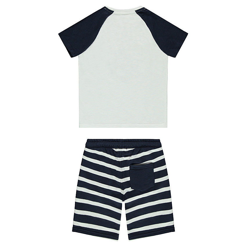 Ensemble avec tee-shirt printé et bermuda rayé 