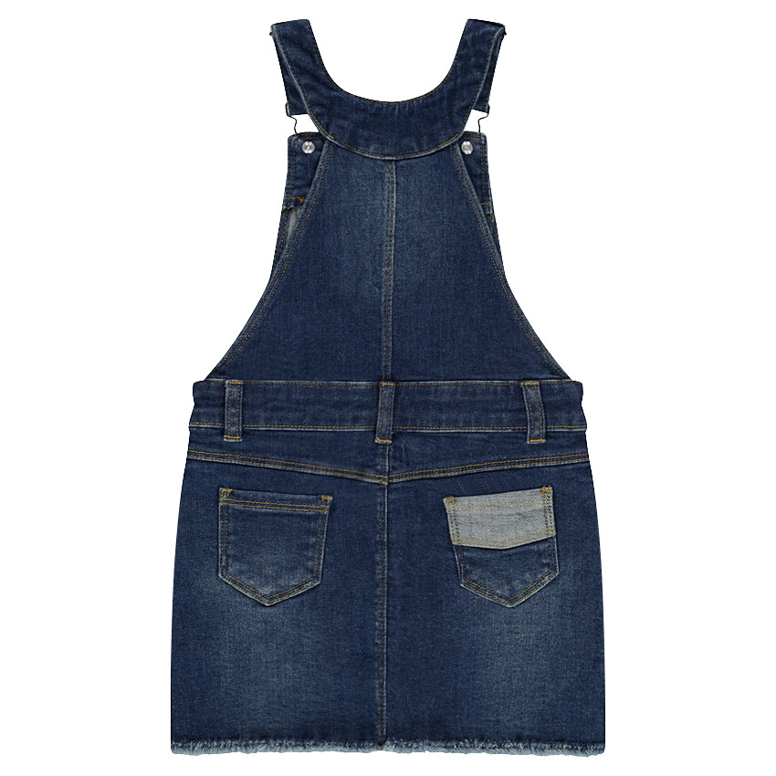 Robe en jeans effet used avec patchs et lettre en sequins 