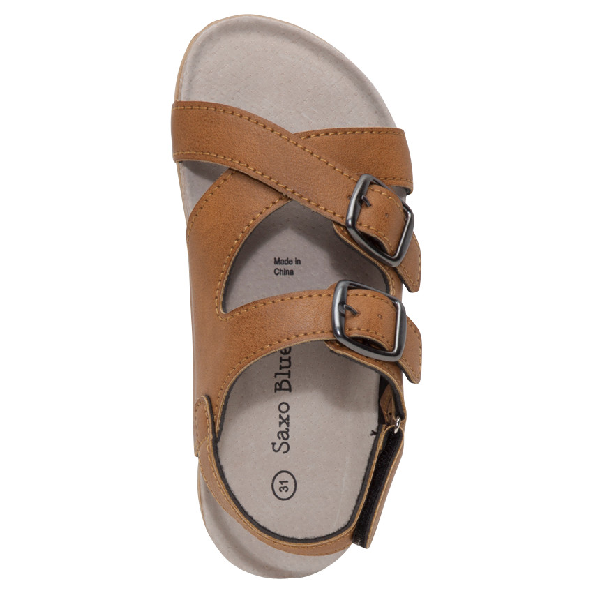 Nu-pieds effet cuir camel avec boucles fantaisie du 28 au 35 