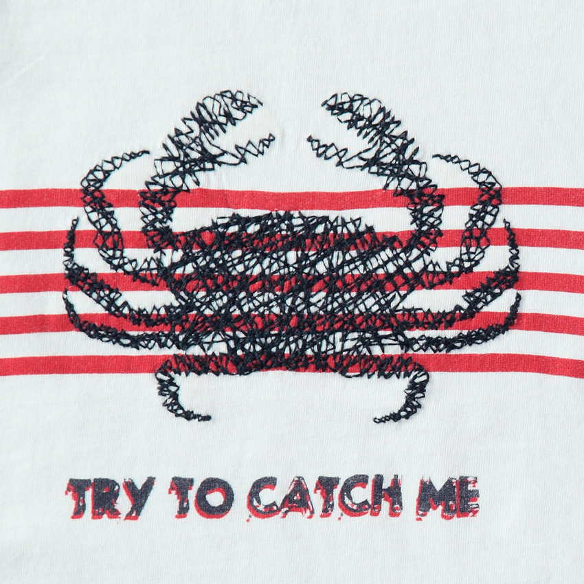 Débardeur en coton avec motif fantaisie sur fond rayé 