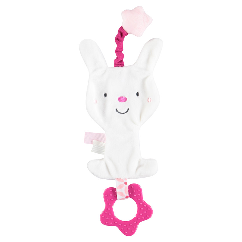 Doudou lapin en velours avec anneau de dentition 