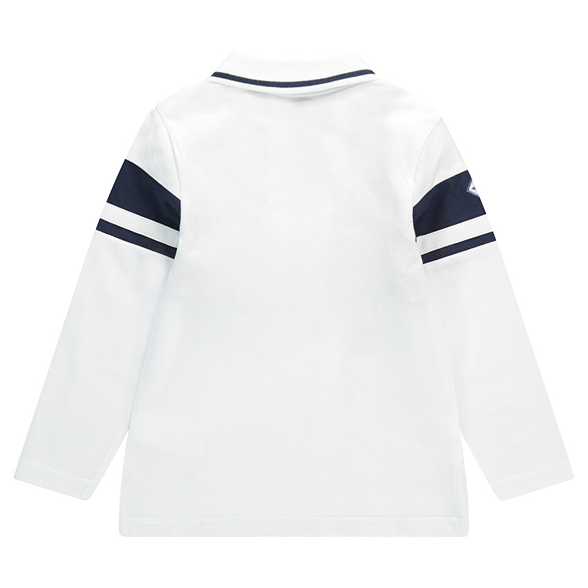 Polo manches longues en coton piqué avec broderies et col zippé 