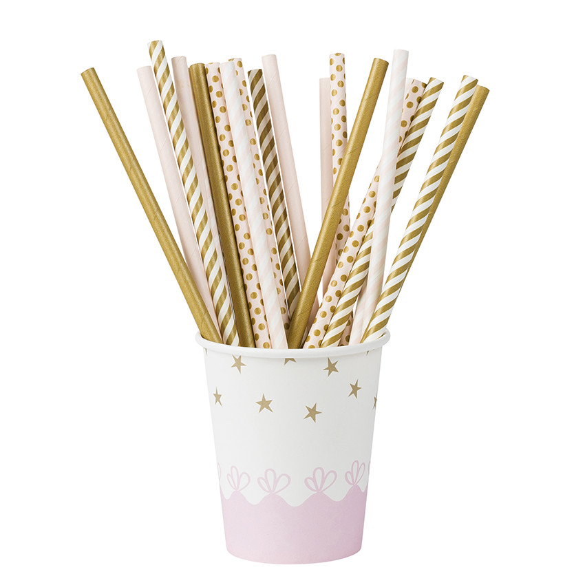 Lot de 20 pailles anniversaire à motifs fantaisie en plastique 