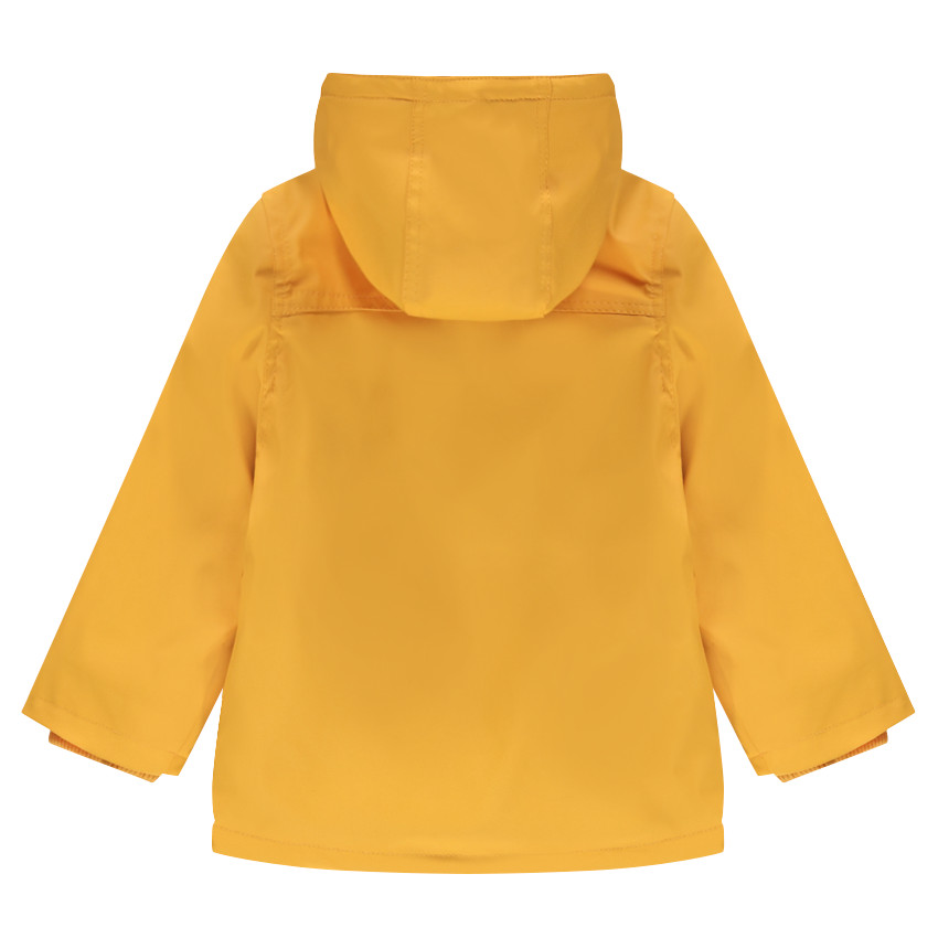 Parka en gomme jaune avec doublure rayée 