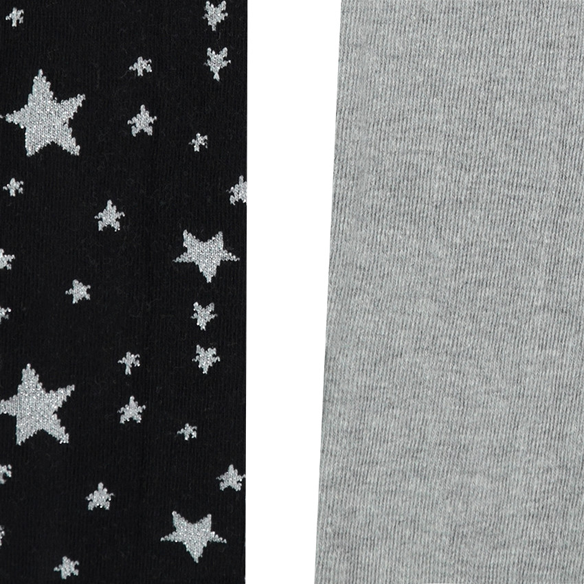Lot de 2 paires de collants épais unis/à étoiles jacquard 