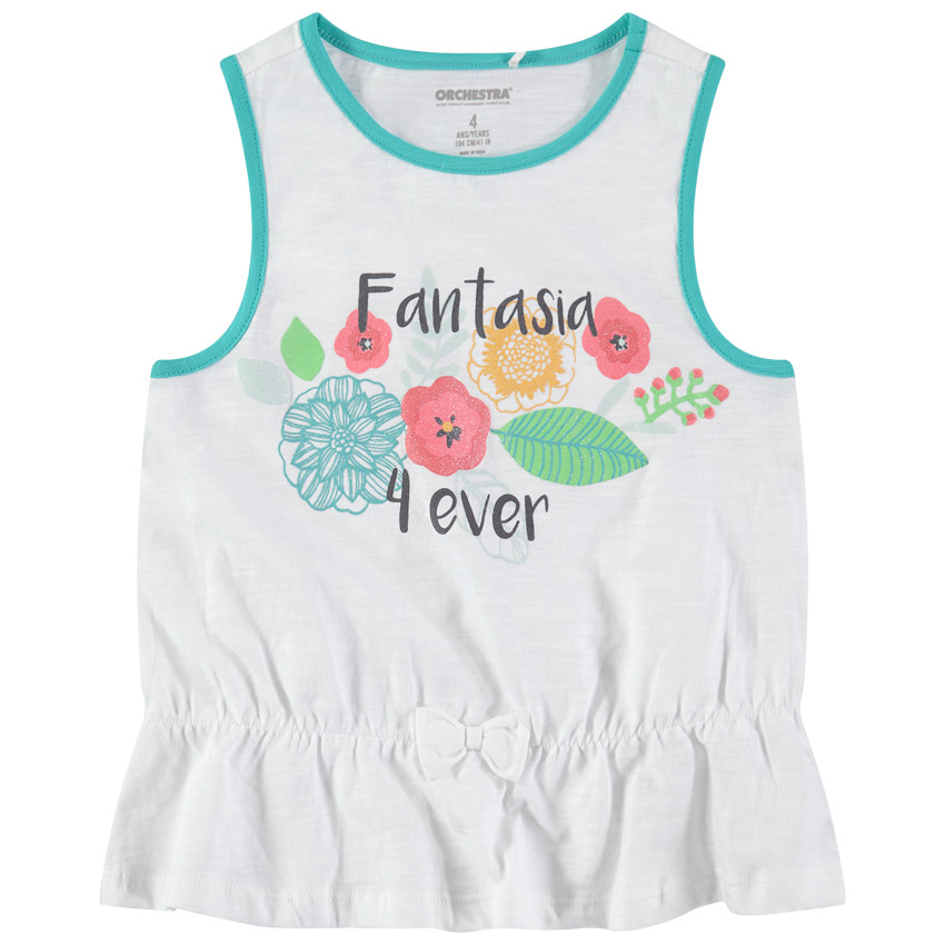 Débardeur en jersey slub à fleurs pailletées printées 