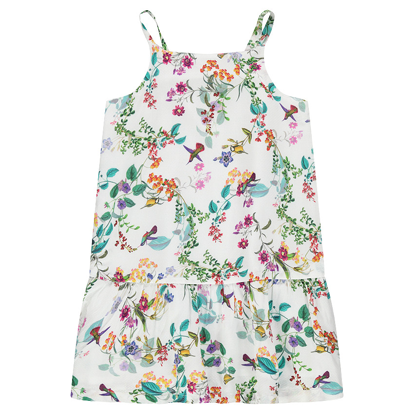 Robe fleurie à bretelles et volant 