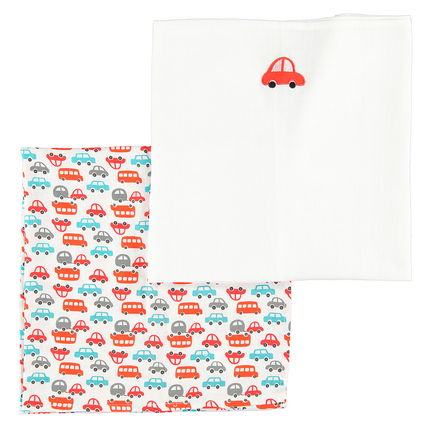 Set de 2 langes en coton imprimé et brodé 