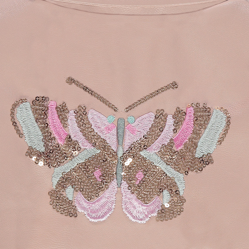 Perfecto effet cuir doublé satin avec papillon en sequins 