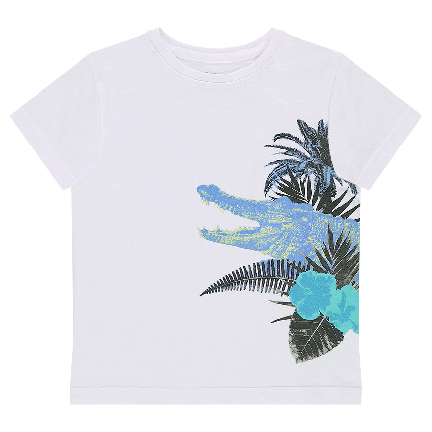 Tee-shirt manches courtes en jersey uni avec print fantaisie 
