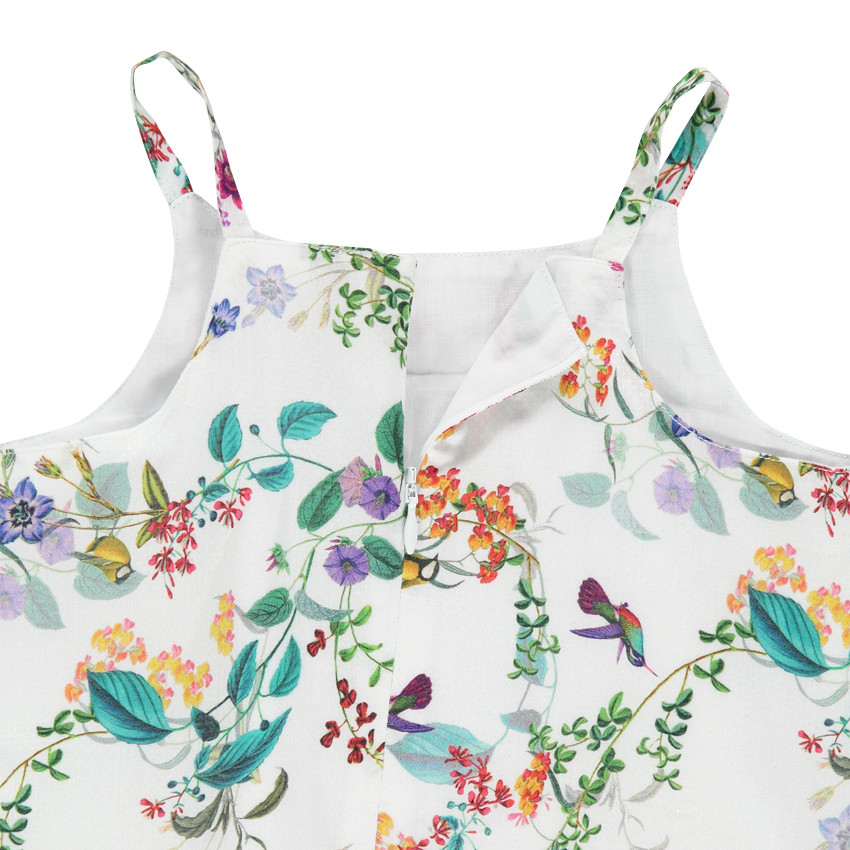 Robe fleurie à bretelles et volant 