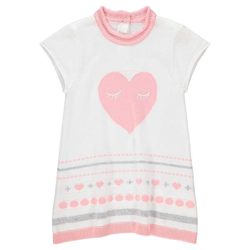 Robe manches courtes en tricot avec coeur en jacquard 