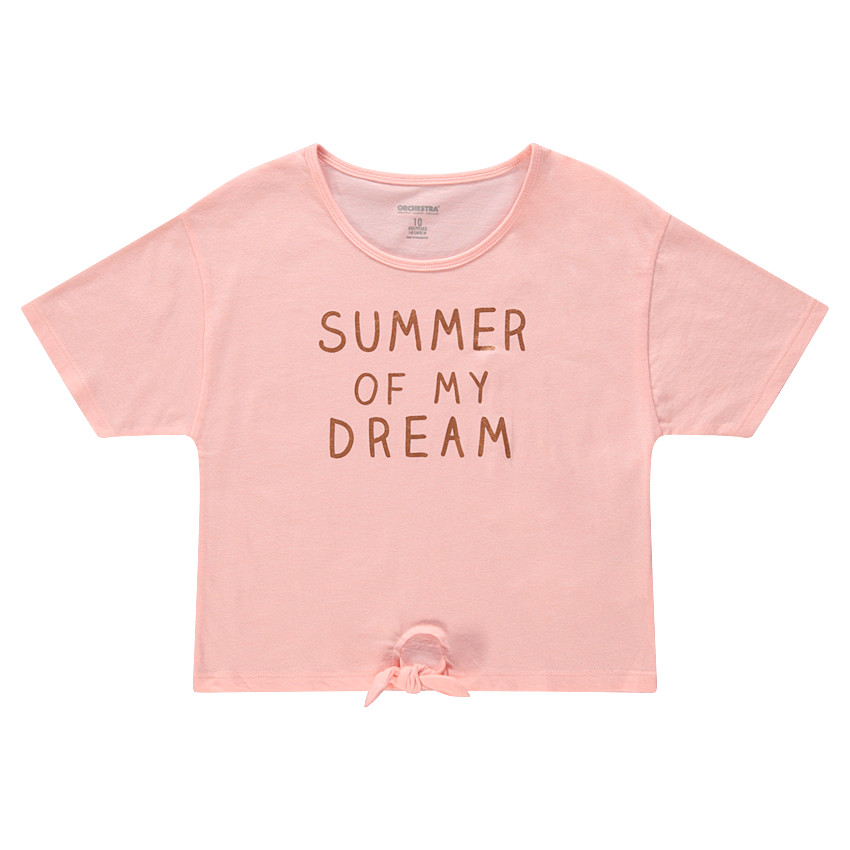 Junior - Tee-shirt manches courtes avec message printé et liens à nouer 