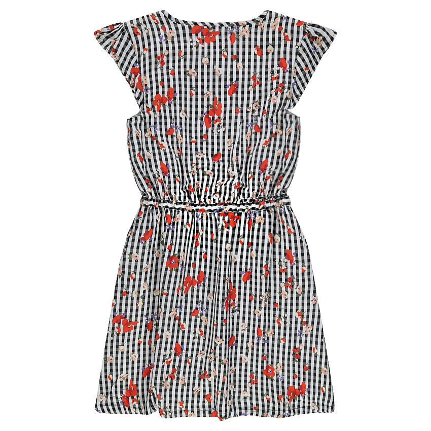 Junior - Robe à fleurs imprimée vichy 