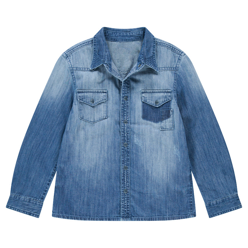 Junior - Chemise manches longues effet used avec inscription printée au dos 