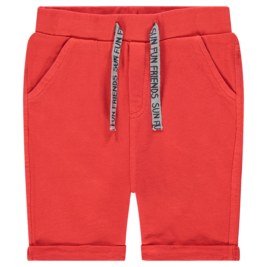 Bermuda van effen molton met lintjes met print 