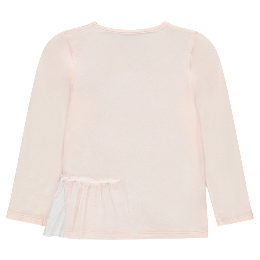 Tee-shirt manches longues avec inscription en sequins et volant en tulle 