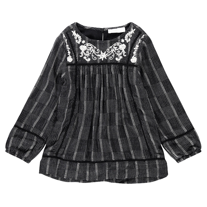 Tunique manche longues à carreaux fantaisie et broderie 