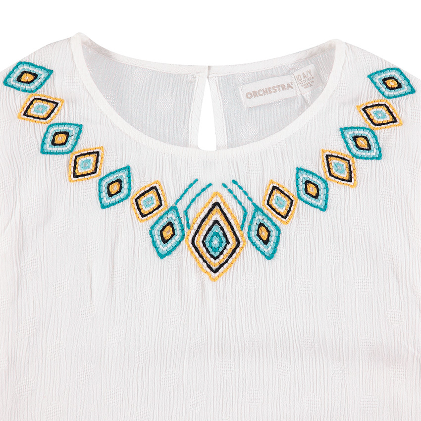 Junior - Tunique en crépon avec frise brodée style ethnique 