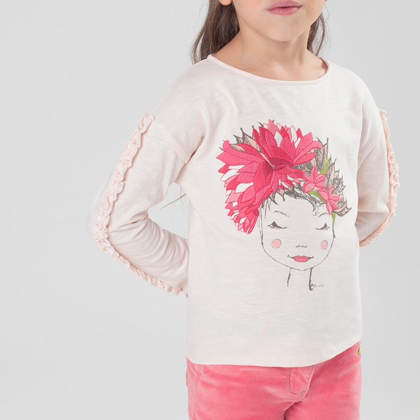 Tee-shirt manches longues volantées avec print fantaisie 