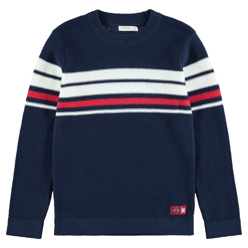 Pull en tricot avec bandes contrastées en jacquard 