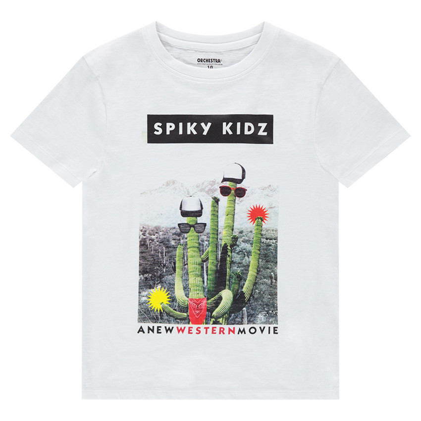 Junior - Tee-shirt manches courtes en jersey uni avec print fantaisie 