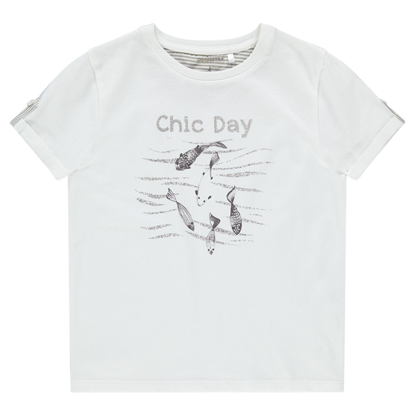 Tee-shirt manches courtes en jersey avec poissons printés 