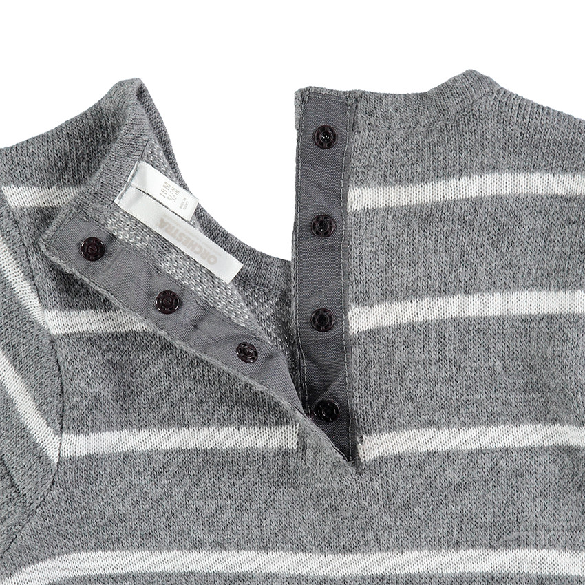 Robe manches courtes en tricot avec rayures et chat en jacquard  