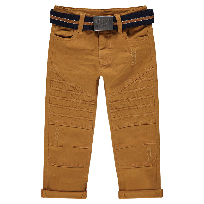 Pantalon en coton surteint effet crinkle avec ceinture amovible 