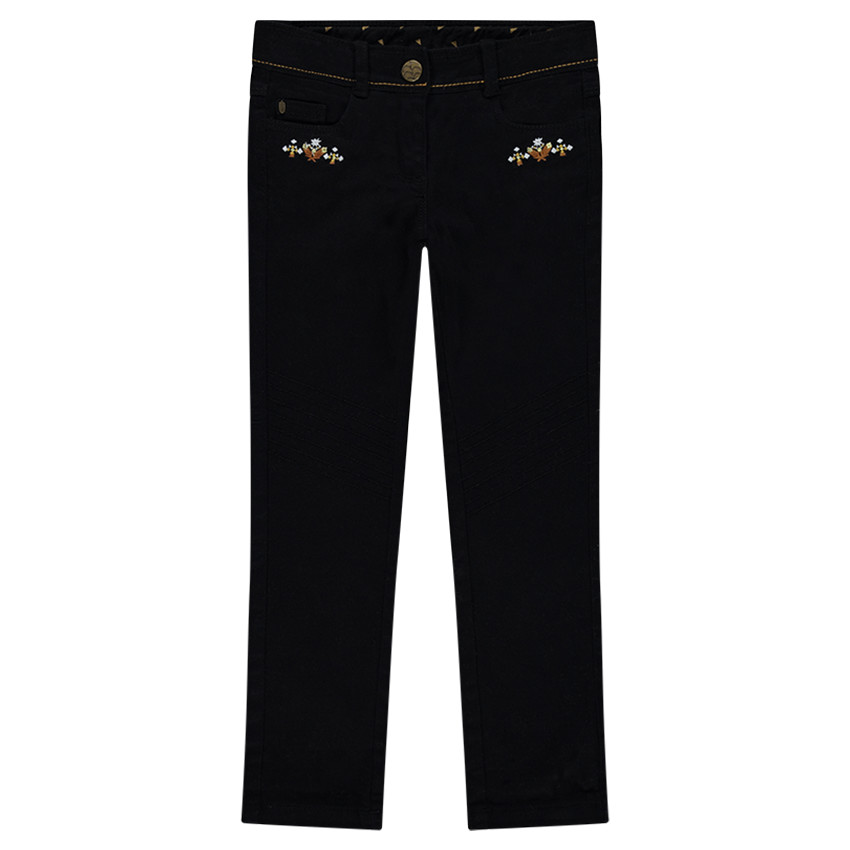 Pantalon en twill avec broderies florales 