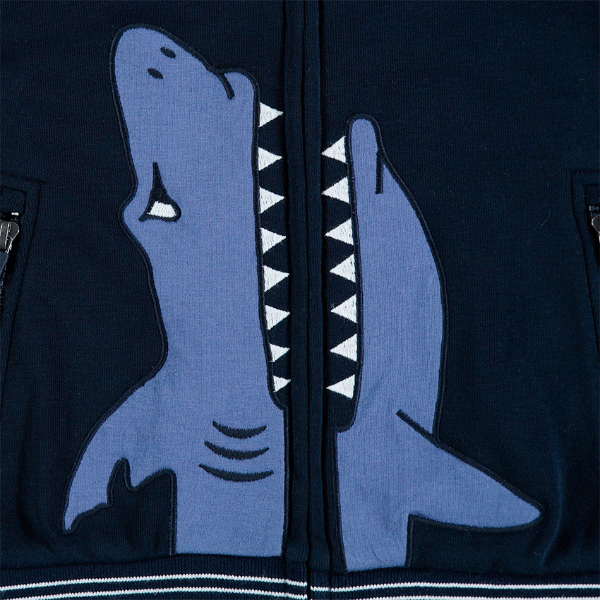 Gilet en molleton style teddy avec requin brodé et poches zippées 