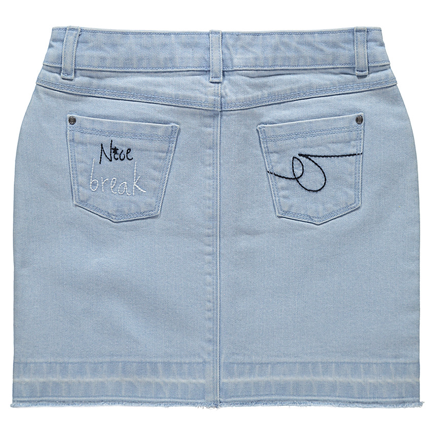 Junior - Jupe en jeans effet used à oeillets fantaisie en métal 