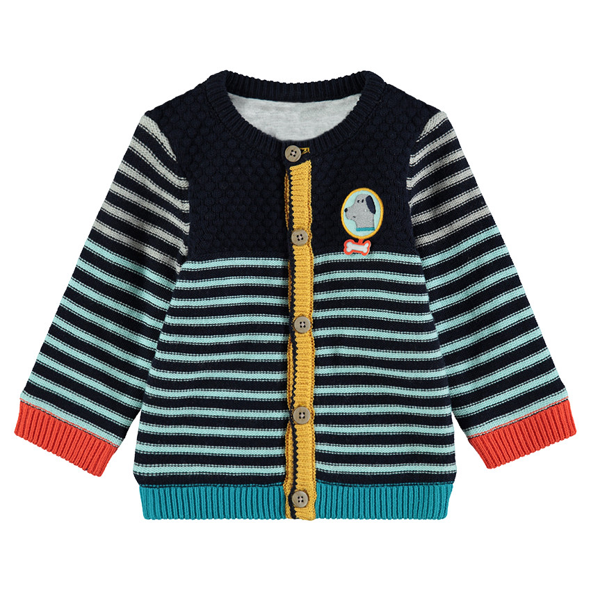 Gilet en tricot rayé doublé jersey avec badge patché sur la poitrine 