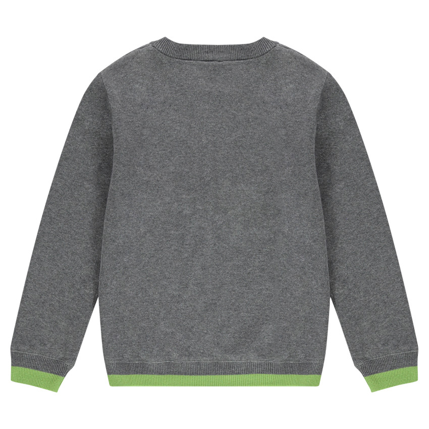 Junior - Pull en tricot gris chiné avec message printé devant 