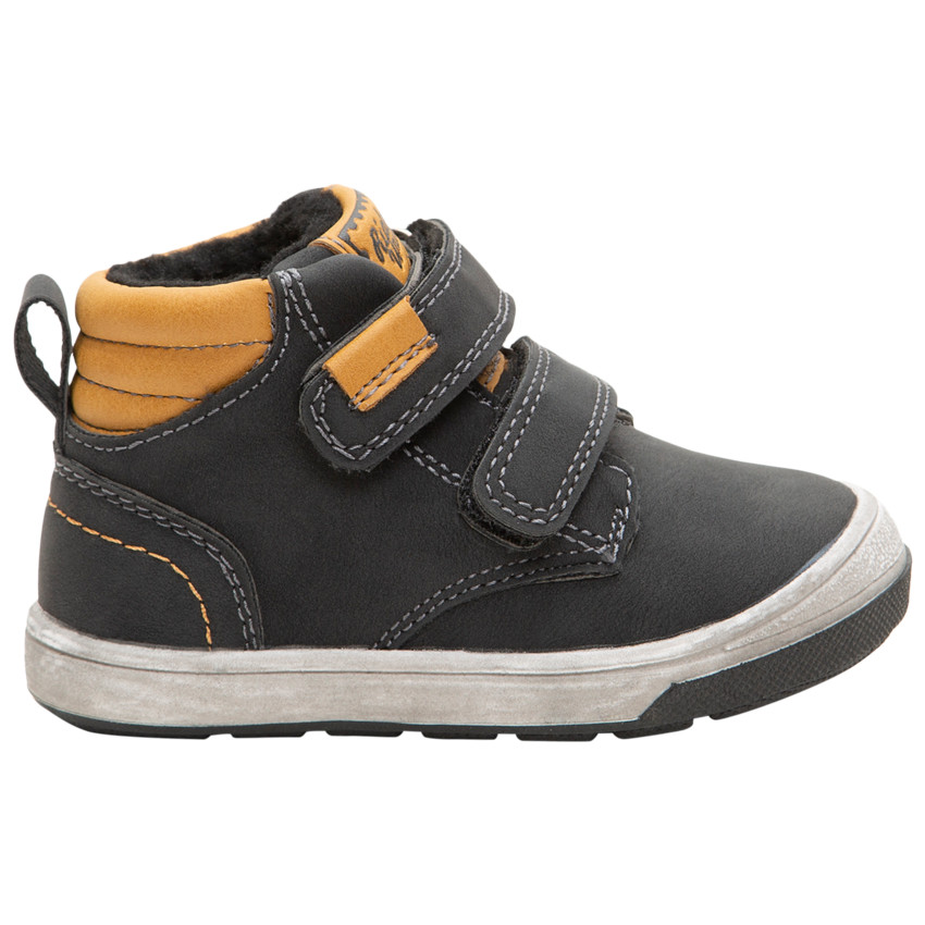 Bottillons effet cuir à scratchs et col contrasté 