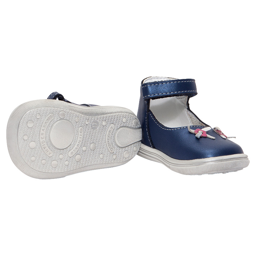 Babies en cuir coloris bleu marine effet métallisé 