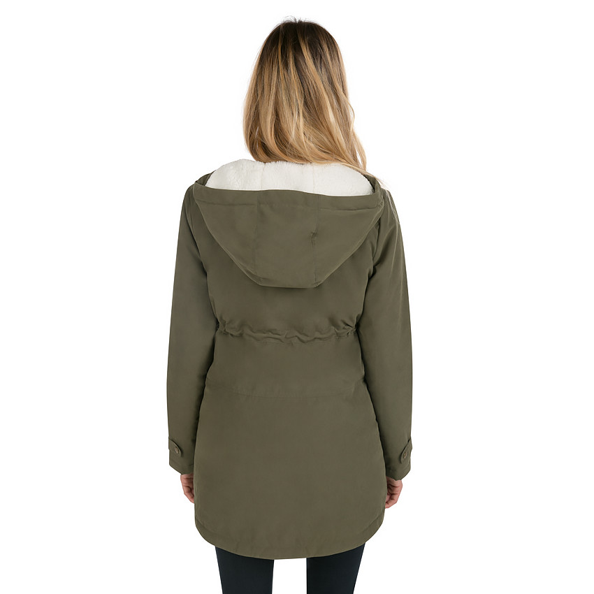 Veste de grossesse en twill kaki doublée sherpa 