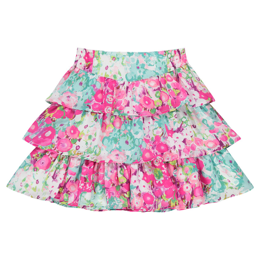 Jupe à volants imprimé fleurs multicolores 