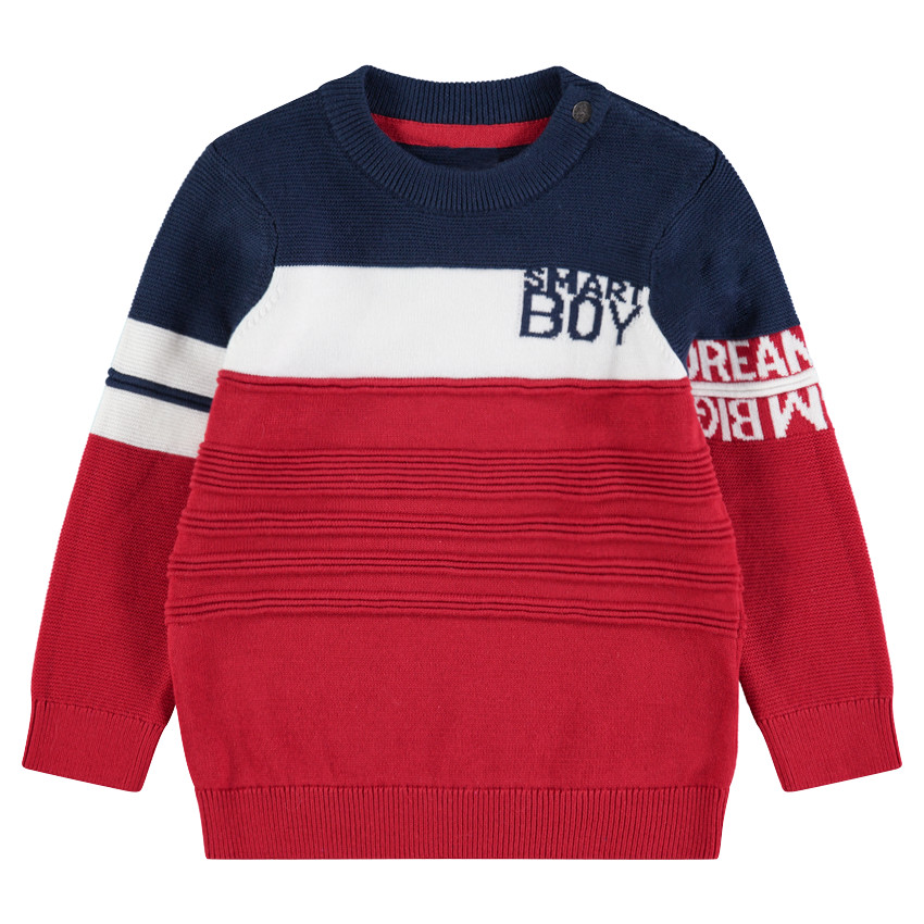 Pull en tricot avec inscriptions en jacquard 