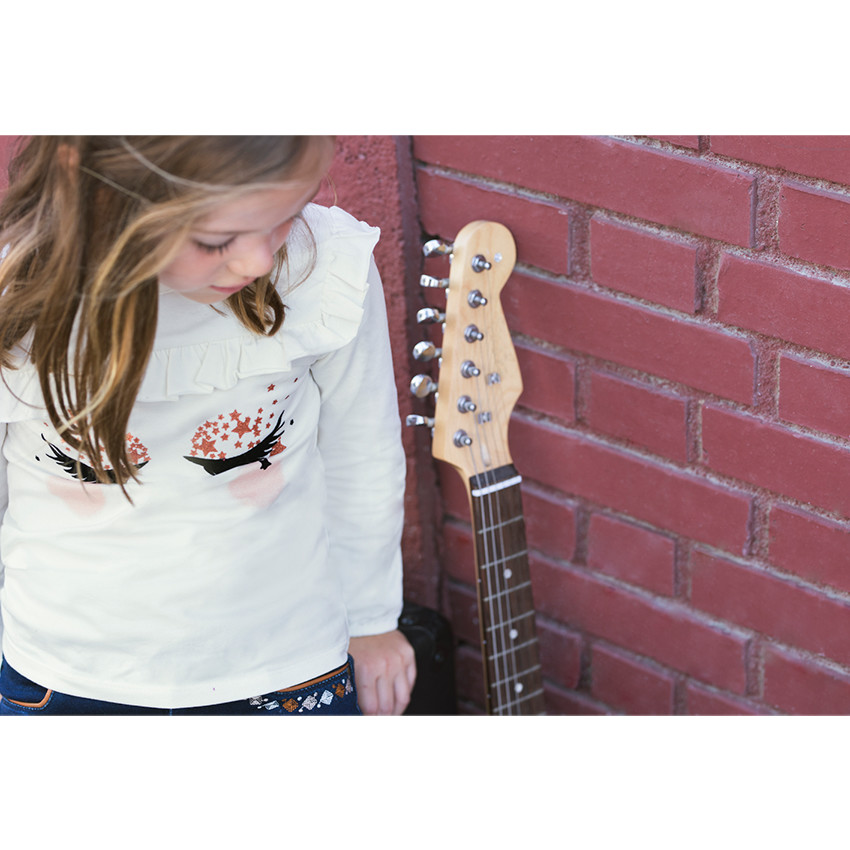 Tee-shirt manches longues en jersey avec cils effet velours 